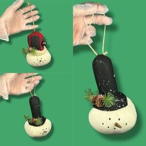 Stuffed Snowmen With Hats Ornaments - Set Of 3 - “Frosted”